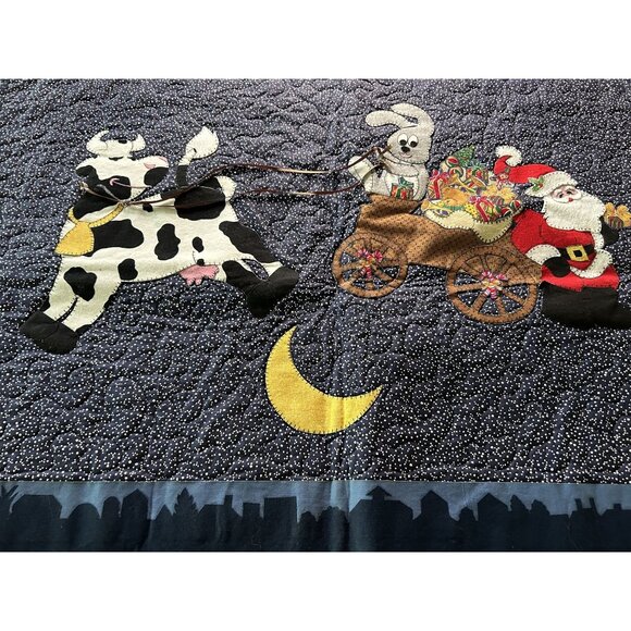 Handmade Cow Over the Moon & Santa Christmas Quilt Wall Hanging - Picture 2 of 8